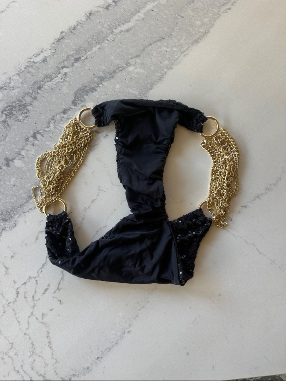 Beach Bunny Black Sequin Bikini with Gold Chain Straps all that glitters - Picture 5 of 6